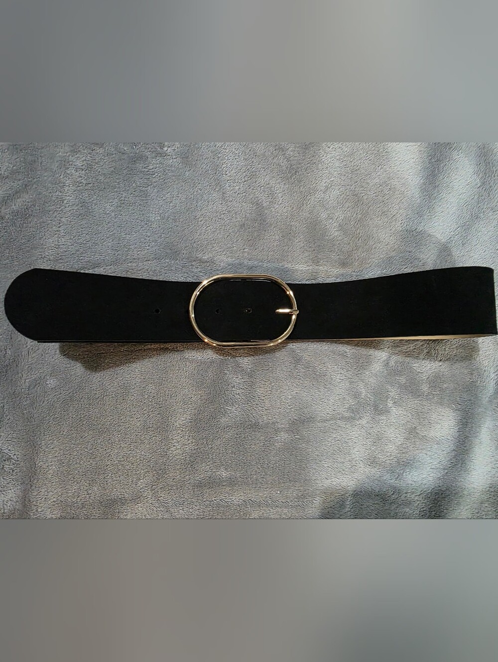 BA&SH Cole Black Suede Leather Belt Size 85 M US 33.5" Gold Oval Buckle-2H19COLE